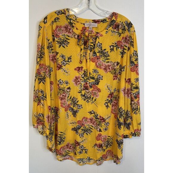 Philosophy Top Blouse Tunic Yellow‎ Floral Rayon Plus Size 2X - Picture 1 of 9
